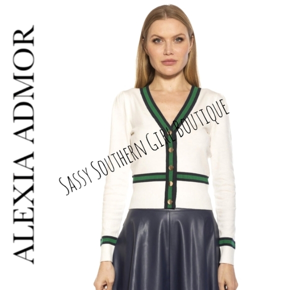 ⭐🆕 ALEXIA ADMOR ivory stripe cardigan - Picture 3 of 12
